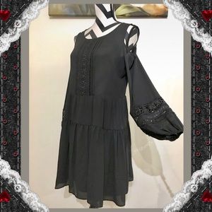 Bar III Crochet Inserted Cold Shoulder Black Dress